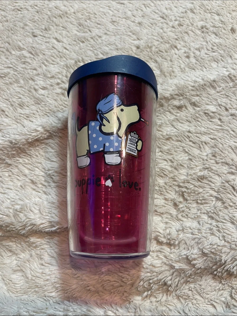 Puppie Love Pink Travel tervis Tumbler with Navy Lid